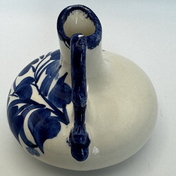 Blue and White Painted Floral Pitcher -‎ Decanter Vase Decor Vintage - Picture 4 of 6